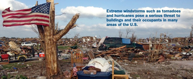 US Flag. Aftermath hurricanes and tornadoes.