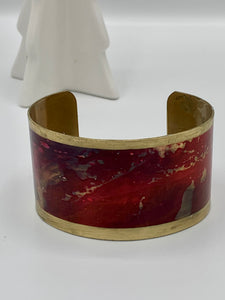 Orange and Red Abstract Cuff Bracelet, Brass