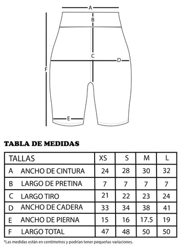 tabla de medidas biker calza bekanvas