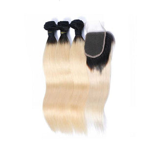 Platinum Blonde Straight Closure With Dark Roots Kanata Hair