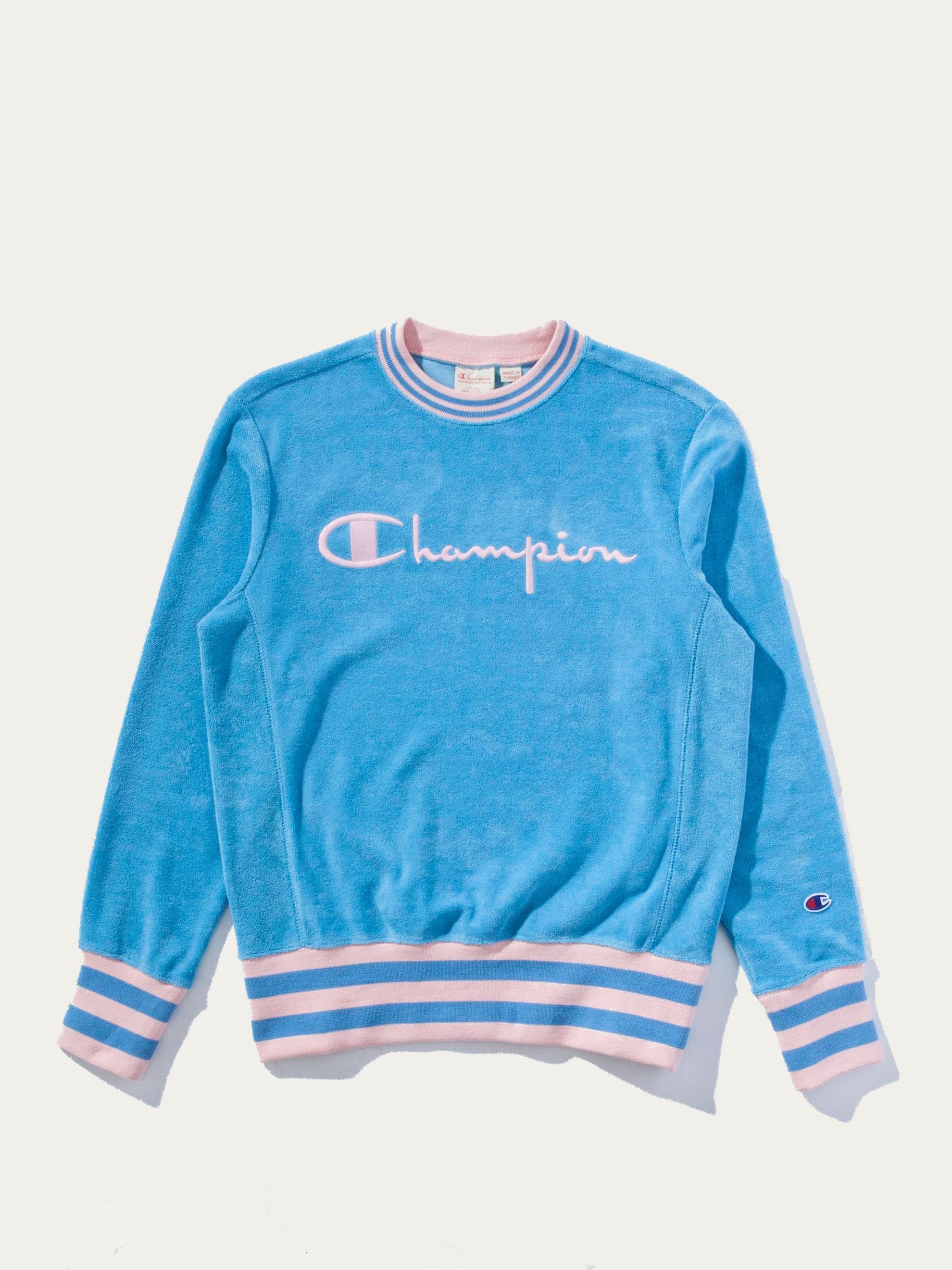 swiss blue champion crewneck