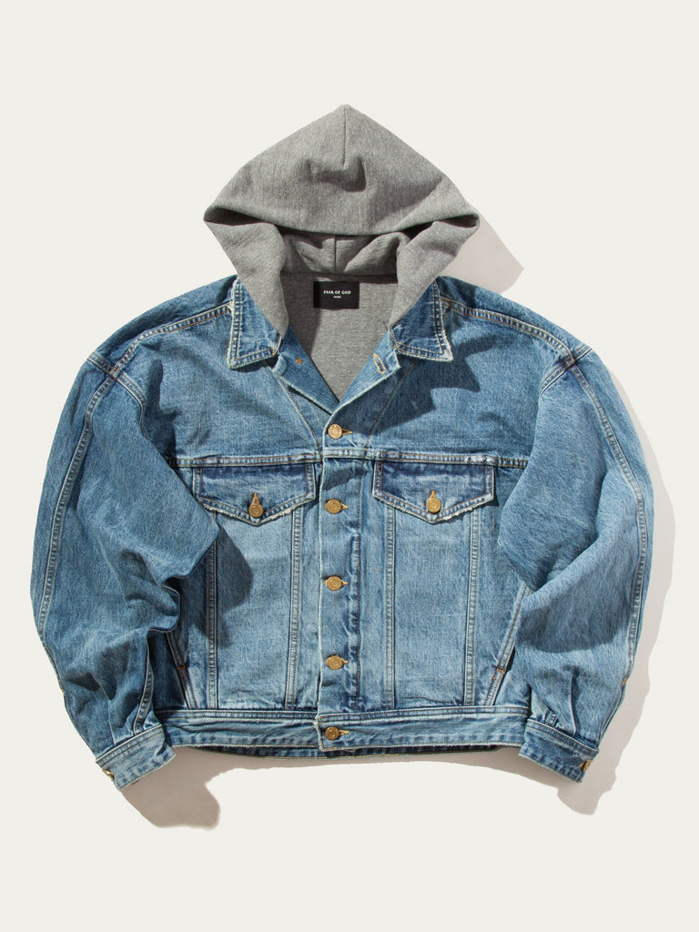 hooded denim trucker jacket