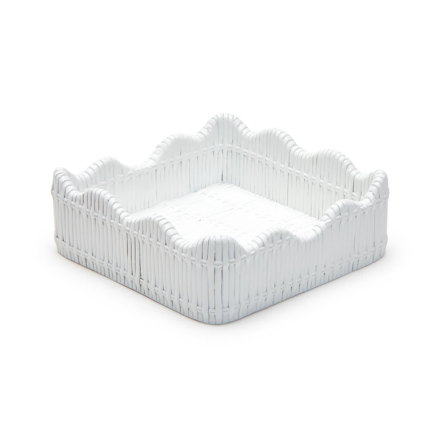 Scalloped Edge Basket Weave Pattern Cocktail Napkin Holder