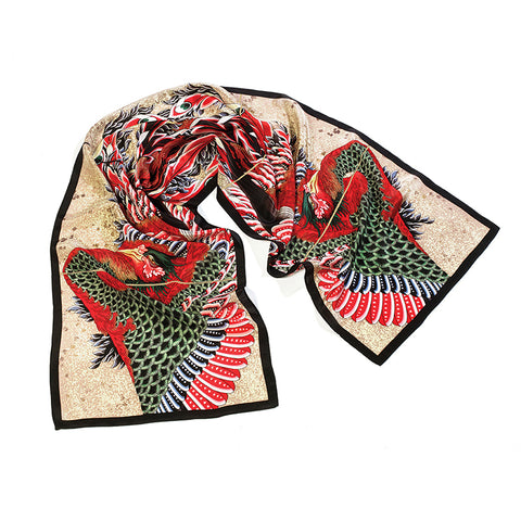 Hokusai Phoenix Crepe de Chine Scarf