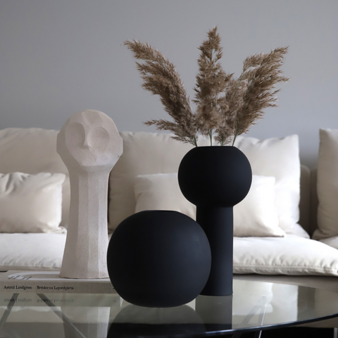 20cm Black Ball Vase + 32cm Black Pillar Vase - COOEE Design | Neutral Decor Ideas - Batten Home