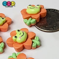 Green Frog Face Flower Easter Flatback Charms Cabochons Decoden Charm 10 pcs