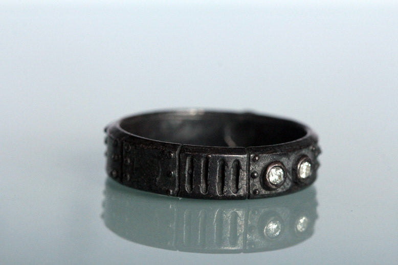 Steampunk diamond wedding ring set in blackened silver by Blue Bayer ...