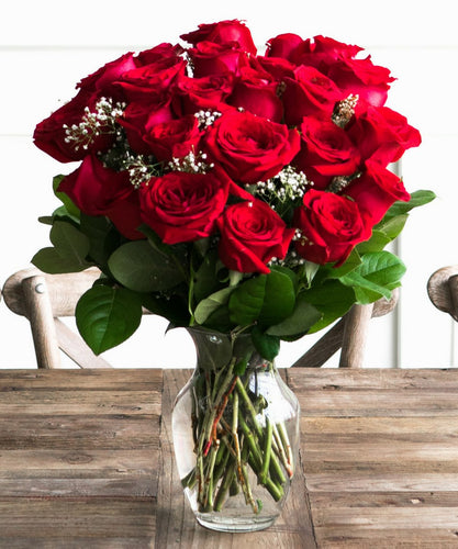 Two Dozen Red Roses with Red Vase by 1-800 Flowers