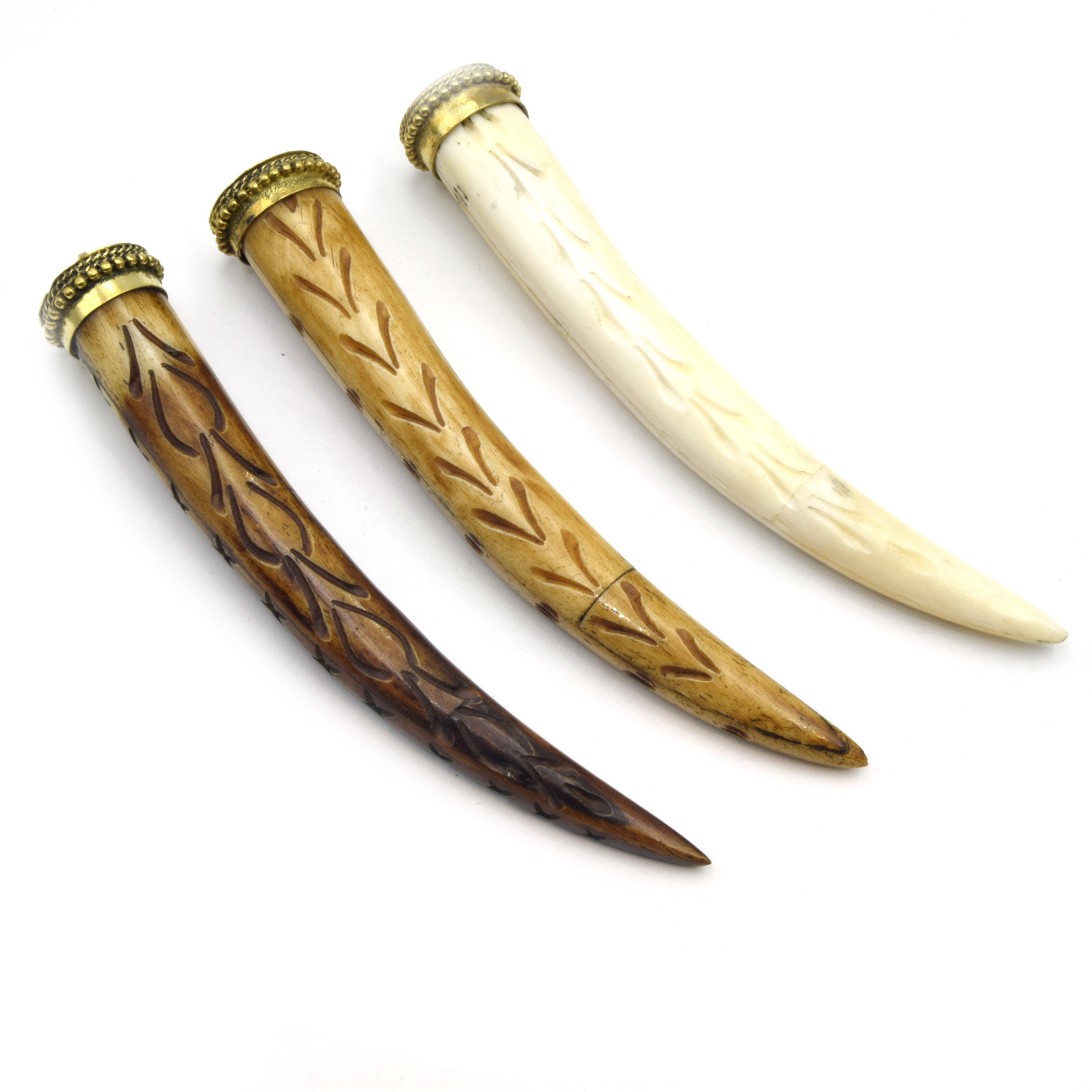 Carved Bone Tusk Pendant | Ox Bone Pendant | Carved Floral Tusk | Spir# ...