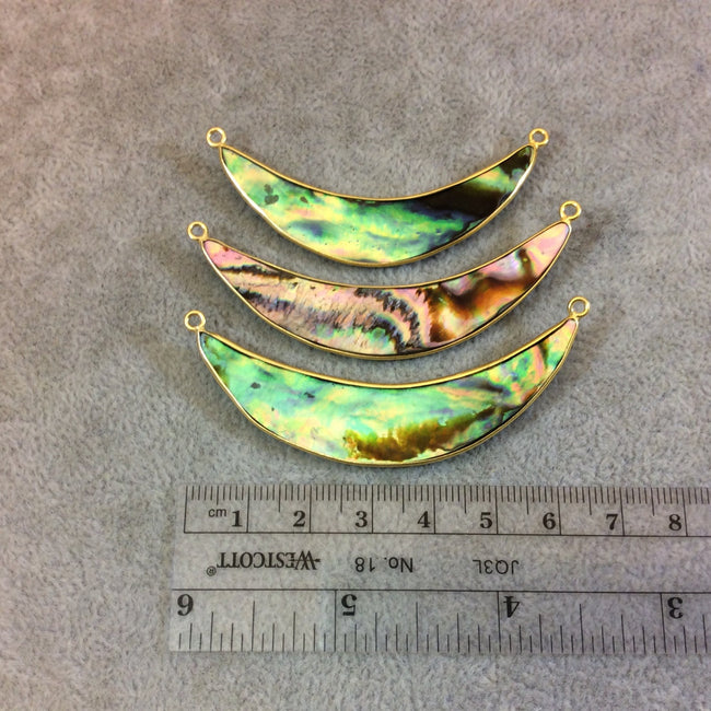 Gold Electroplated Rainbow Abalone Shell Crescent Shaped Focal Pendant Beadlanta