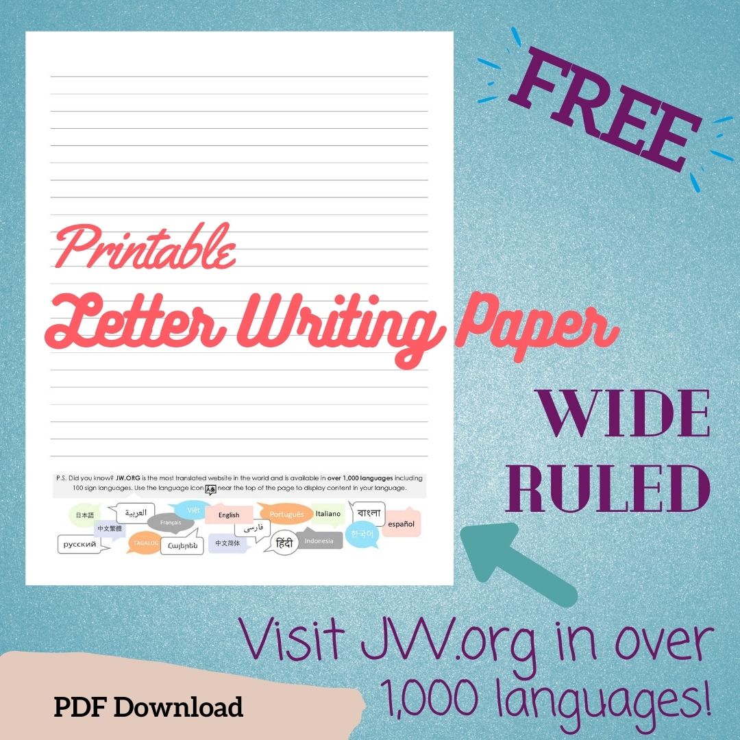 Digital) Printable Letter Writing Paper Visit JW.org - Wide Ruled