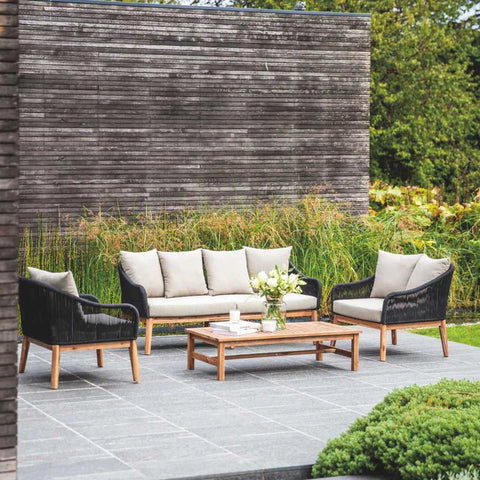 Outdoor wooden furniture sofa and chair set with cushions