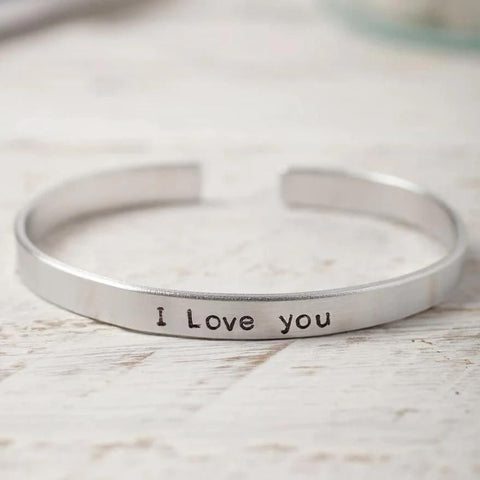 cuff, personalised, I love you, metal, valentines