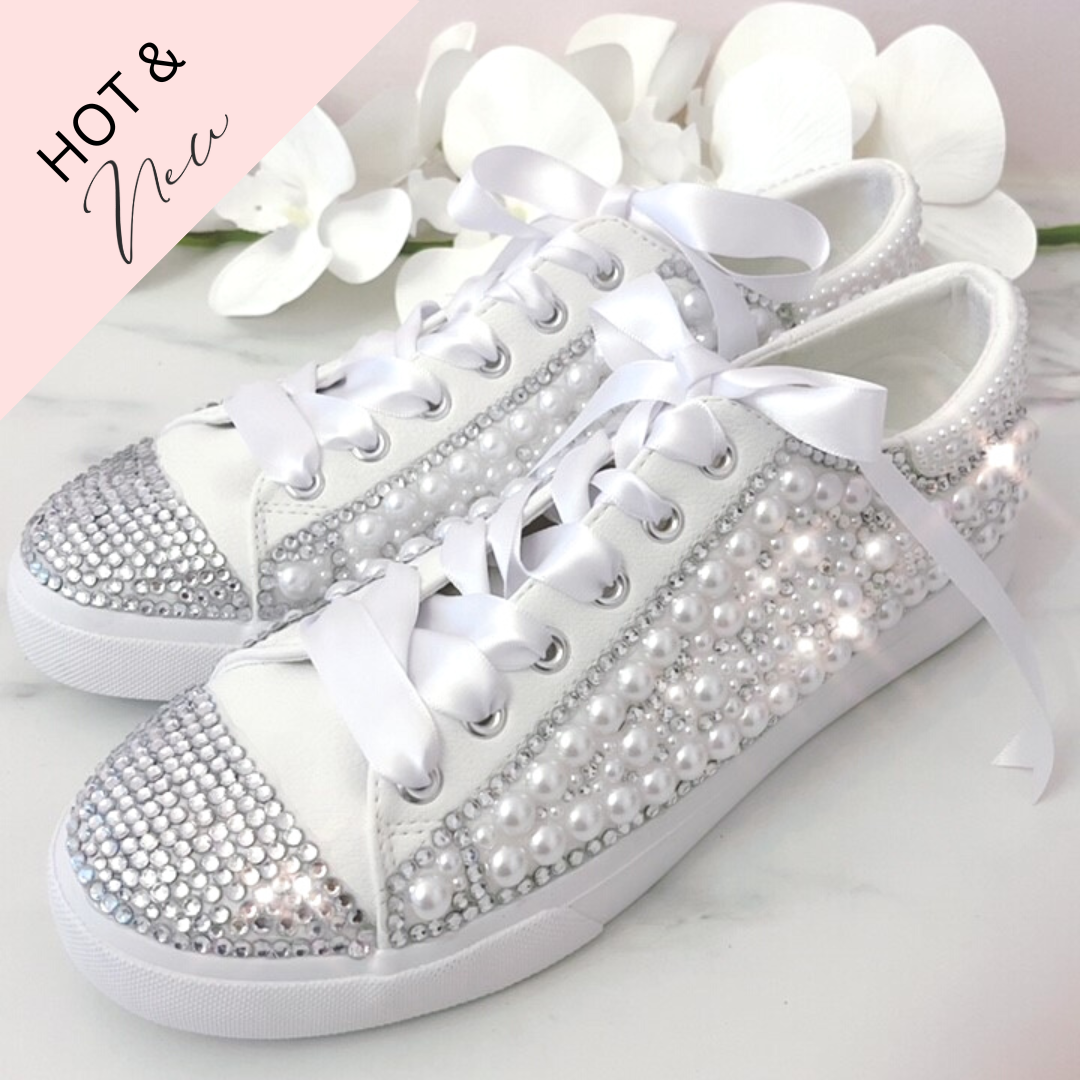 Bling Bedazzled Pearl and Rhinestone Sneakers – Champagne Occasions