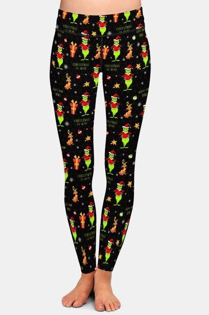 Grinch Pants Christmas is Mine Yoga Full Length Leggings, Stretchy