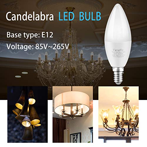 E12 Led Bulb Candelabra Led Bulbs Daylight White 5000k Ceiling Fan Light Chandelier Base Non Dimmable Equivalent 60watt Candleabras 6w 550lumens