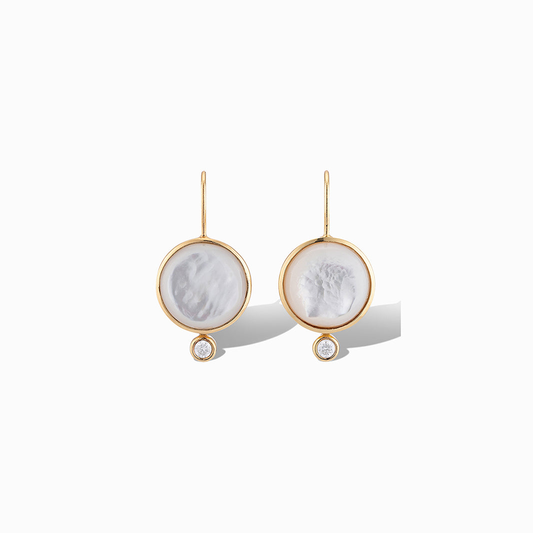 Color Block Drop Earrings in Mother of Pearl and Smoky Topaz