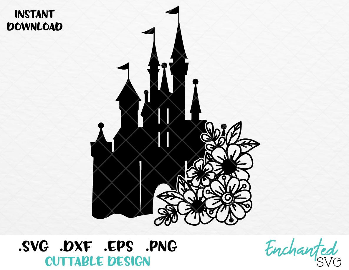 Disney Floral Castle Inspired SVG, ESP, DXF, PNG Formats ...