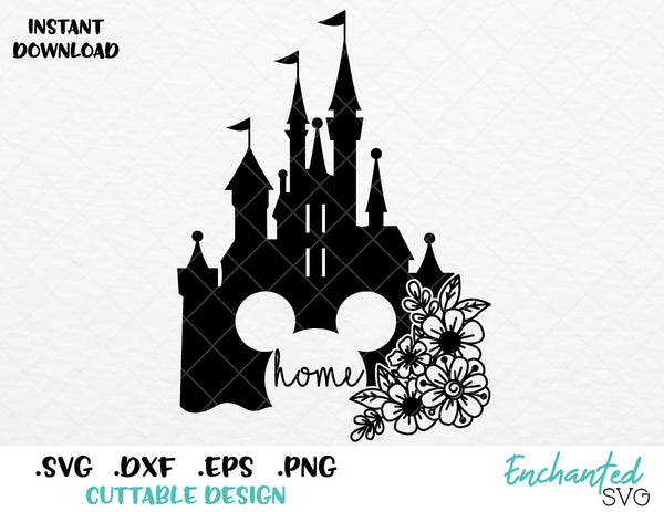 Download Mickey Ears Home Disney Floral Castle Inspired SVG, ESP ...