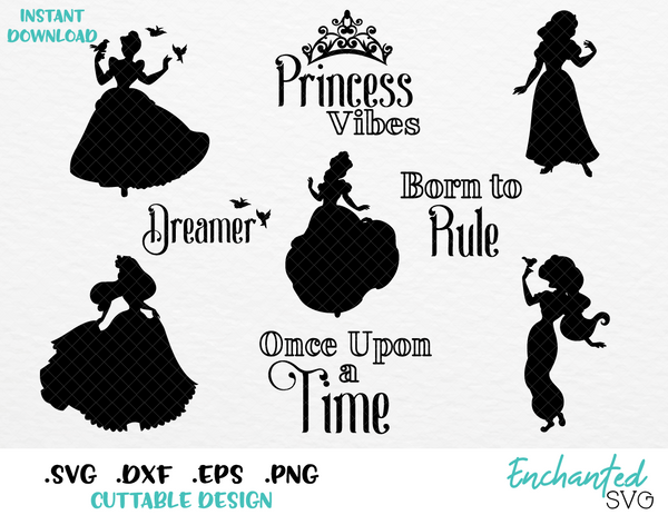 Download Cinderella Belle Snow White Aurora And Jasmine Pricesses Inspired B Enchantedsvg