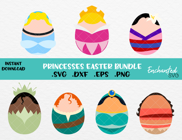 Easter Eggs Disney Princesses Bundle Cinderella Aurora Mulan Jasmin Enchantedsvg