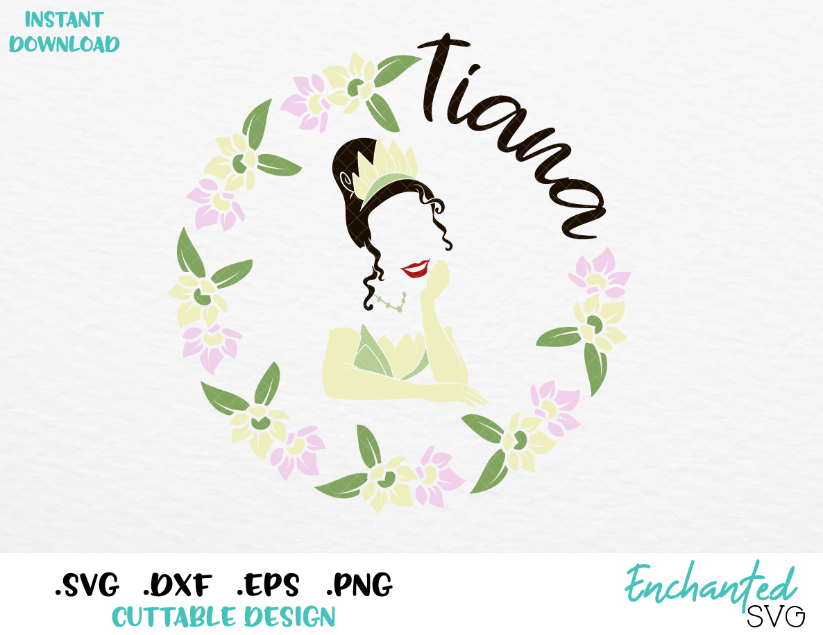 Princess Tiana Floral Wreath Inspired SVG, ESP, DXF, PNG ...