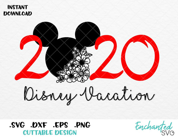 Download Disney Vacation 2020 Floral Mickey Ears Inspired SVG, EPS, DXF, PNG Fo - enchantedsvg