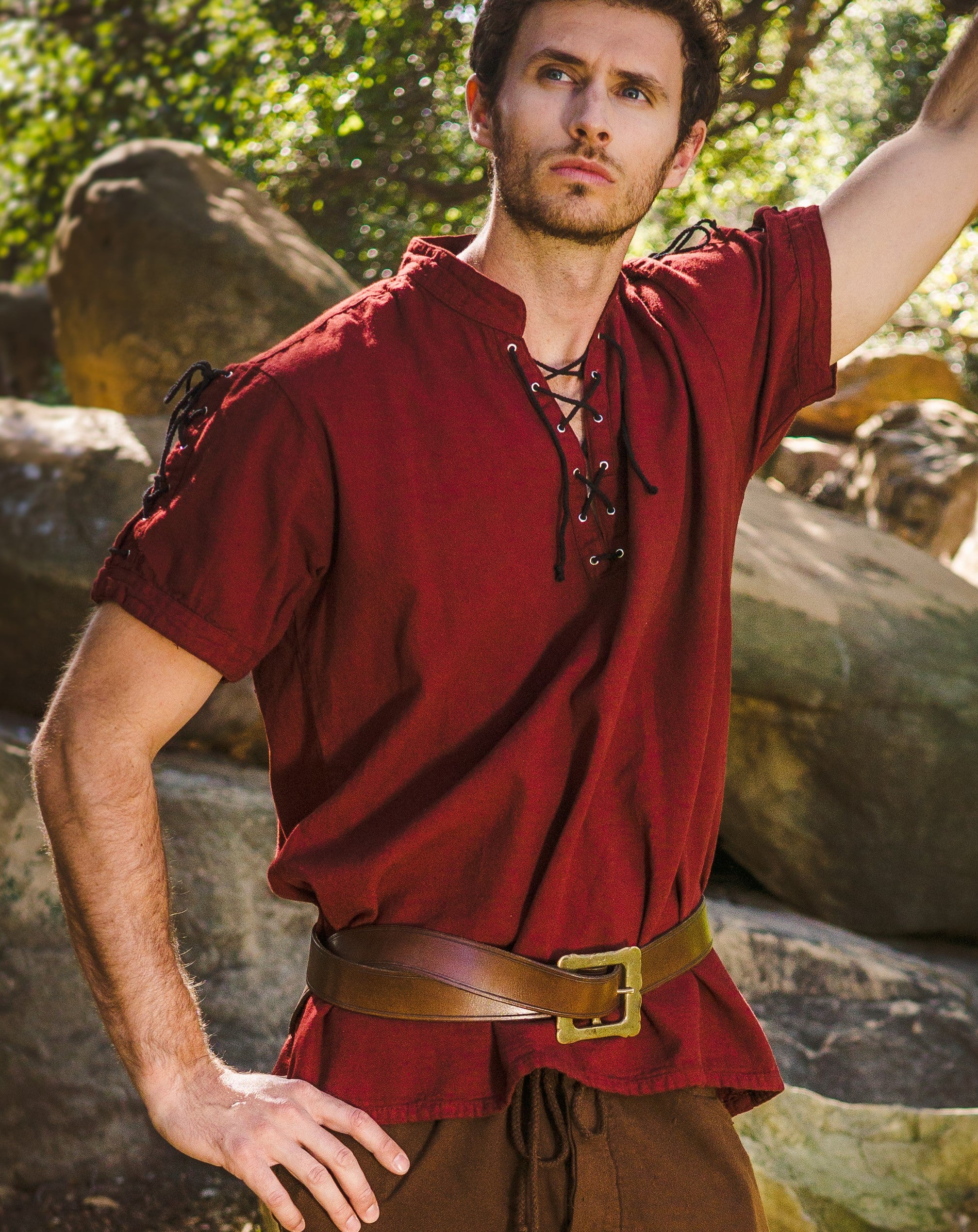 Medieval Long-Sleeve Pirate Shirt (Red, Green,Natural,Brown, Black) - 1605