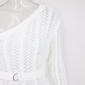 white one shoulder crochet dress