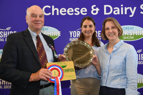 Jimmy Dickinson receiving Clawson Salver Award for Supreme Champion dairy product at the Great Yorkshire Show 2023