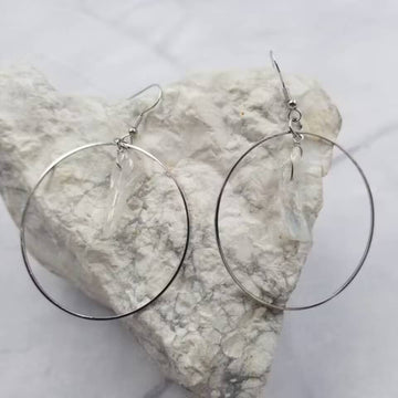 Clear Quartz Crystal Circle Hoop Dangle Earrings