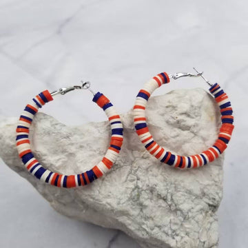 Red White Blue Independence Patriotic Americana July 4th Heishi Hoop Earrings