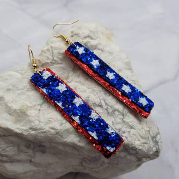 Patriotic America Americana Glittery Star Bar Earrings