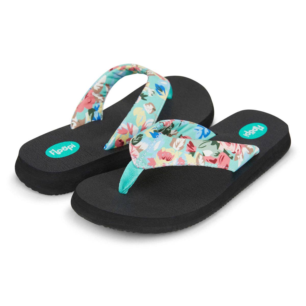 Women's Isabella Yoga Mat Teal Cottage Floral Flip Flop