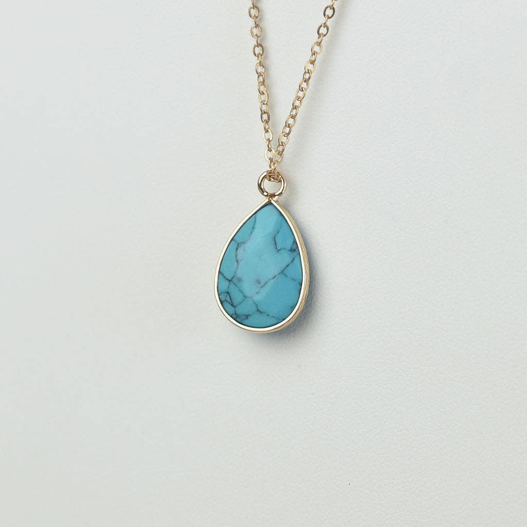 Turquoise Natural Agate Stone Teardrop Pendant Layering Necklace