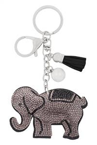 Dark Grey Elephant Crystal Tassel Keyring Keychain Bag Charm