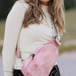 Sarah Shoulder Sling Bag w Tapestry Strap Blush