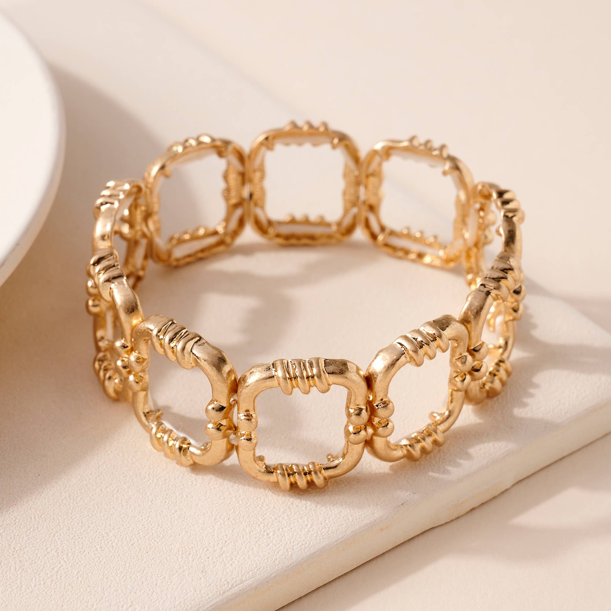 Square Link Bracelet Worn Gold