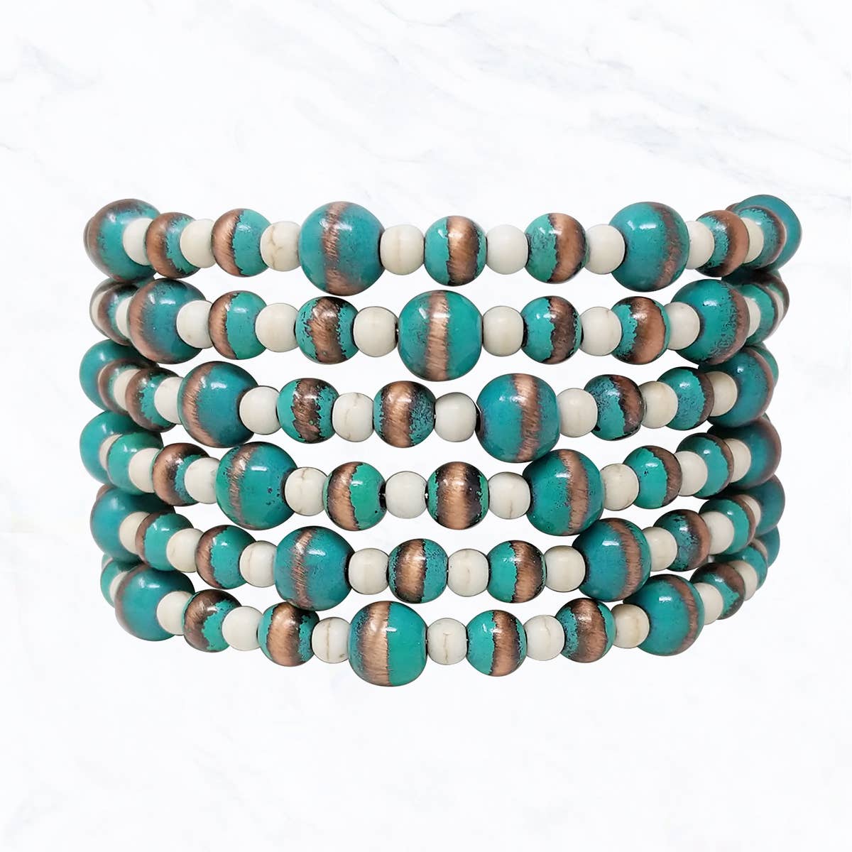 Multi Strand Western Turquoise Pearl Wire Wrap Bracelet