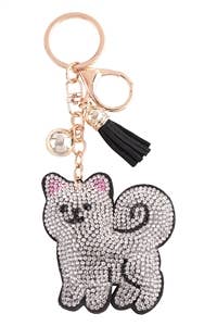 Fluffy Dog Crystal Tassel Keychain Keyring Bag Charm