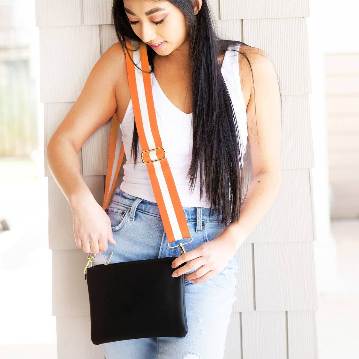 Orange Stripe Crossbody Purse Bag Strap