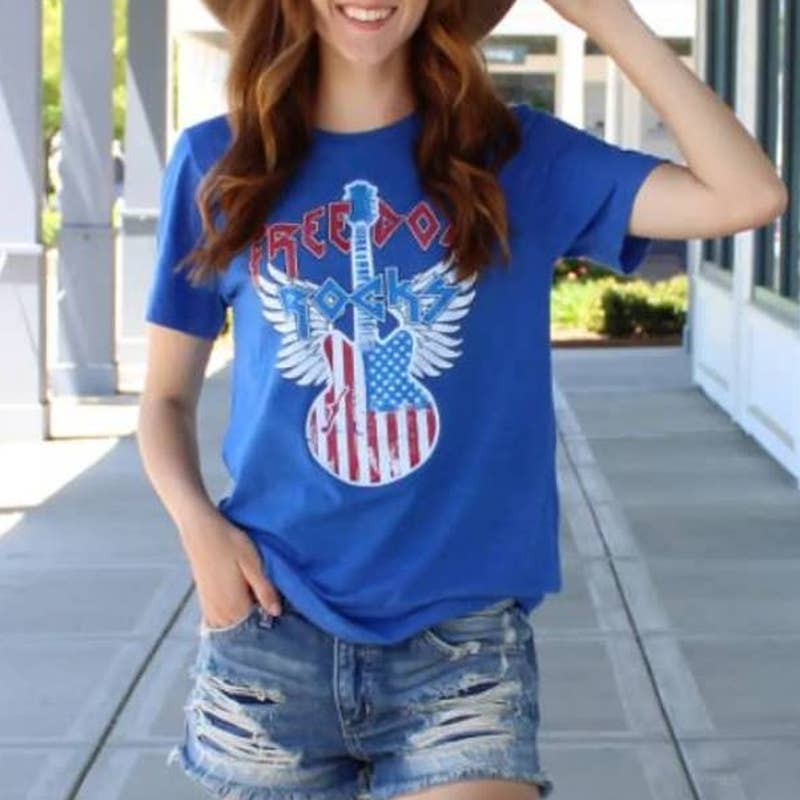 Red White Blue Freedom Rocks Guitar Graphic Tee