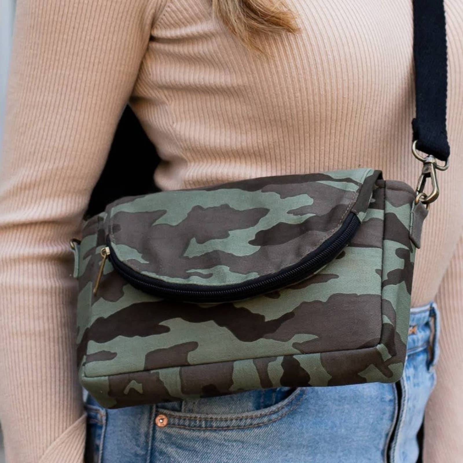 Cotton Canvas Green Camo Crossbody Bag