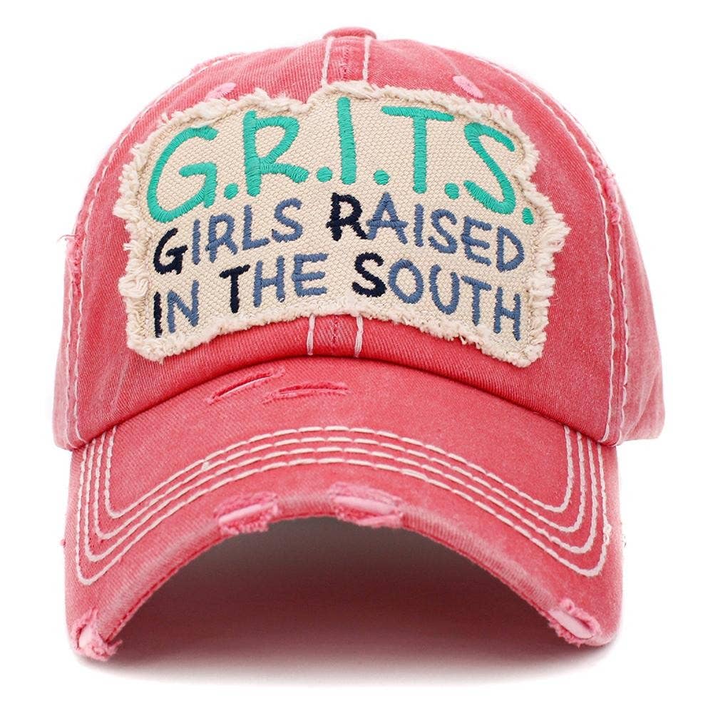 Embroidered Girls Raised in the South G.R.I.T.S Hot Pink Ballcap Trucker Hat