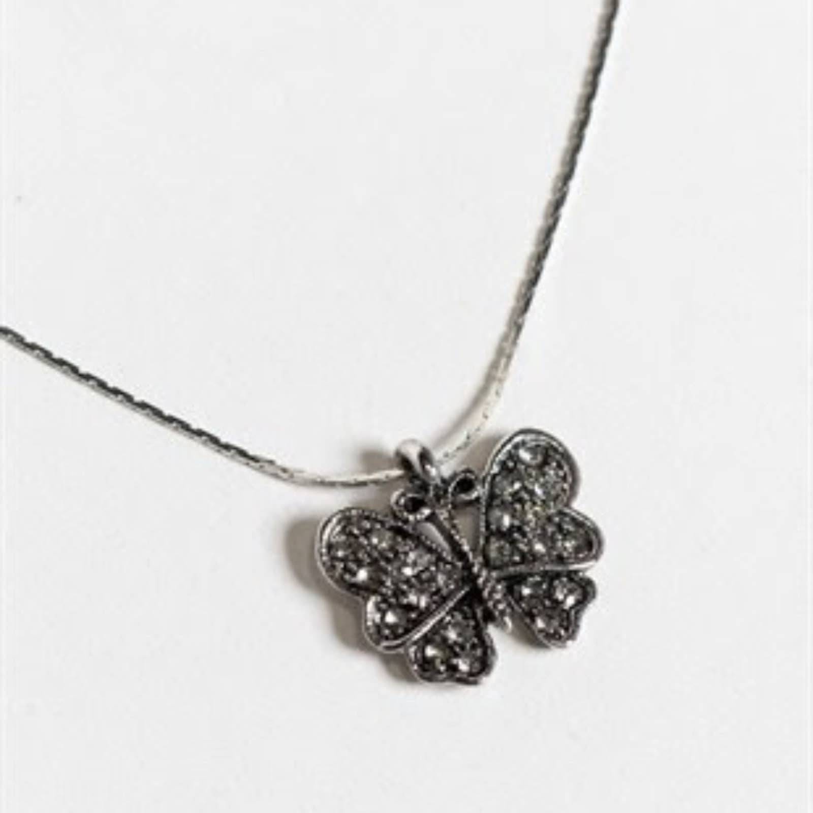 Silvertone Crystal Butterfly Necklace