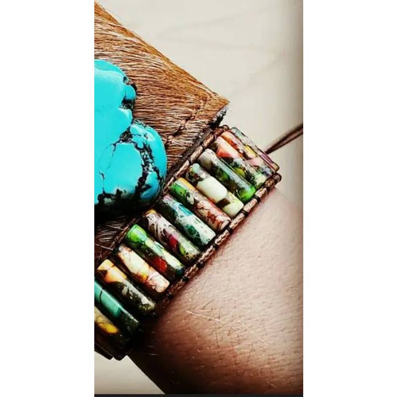 Multicolor Woven Regalite Stacked Stone Bracelet