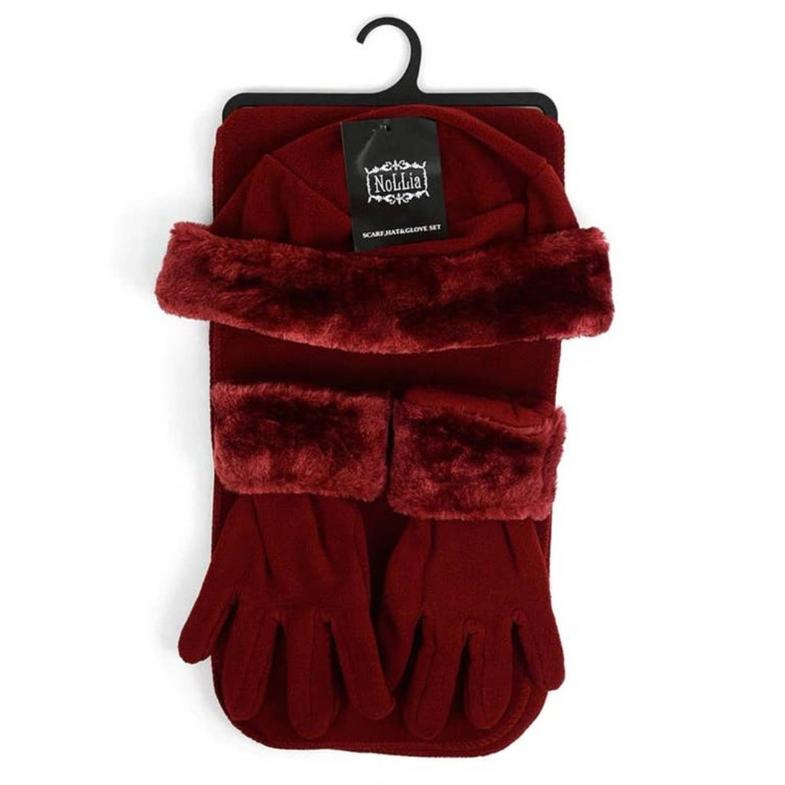 3 Piece Women's Fleece Winter Set Burgundy