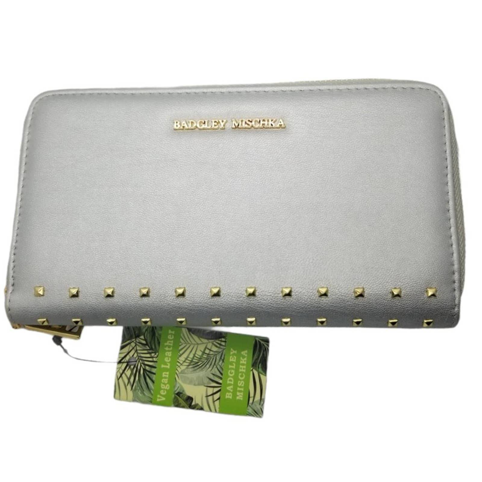 Metallic Silver Grey & Gold Stud Zip Around Wallet