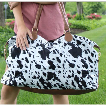 Black & White Cow Print Weekender Travel Bag