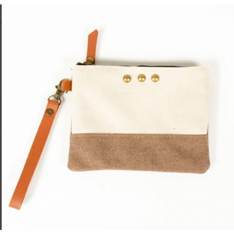 Tan Contrast Canvas Wristlet